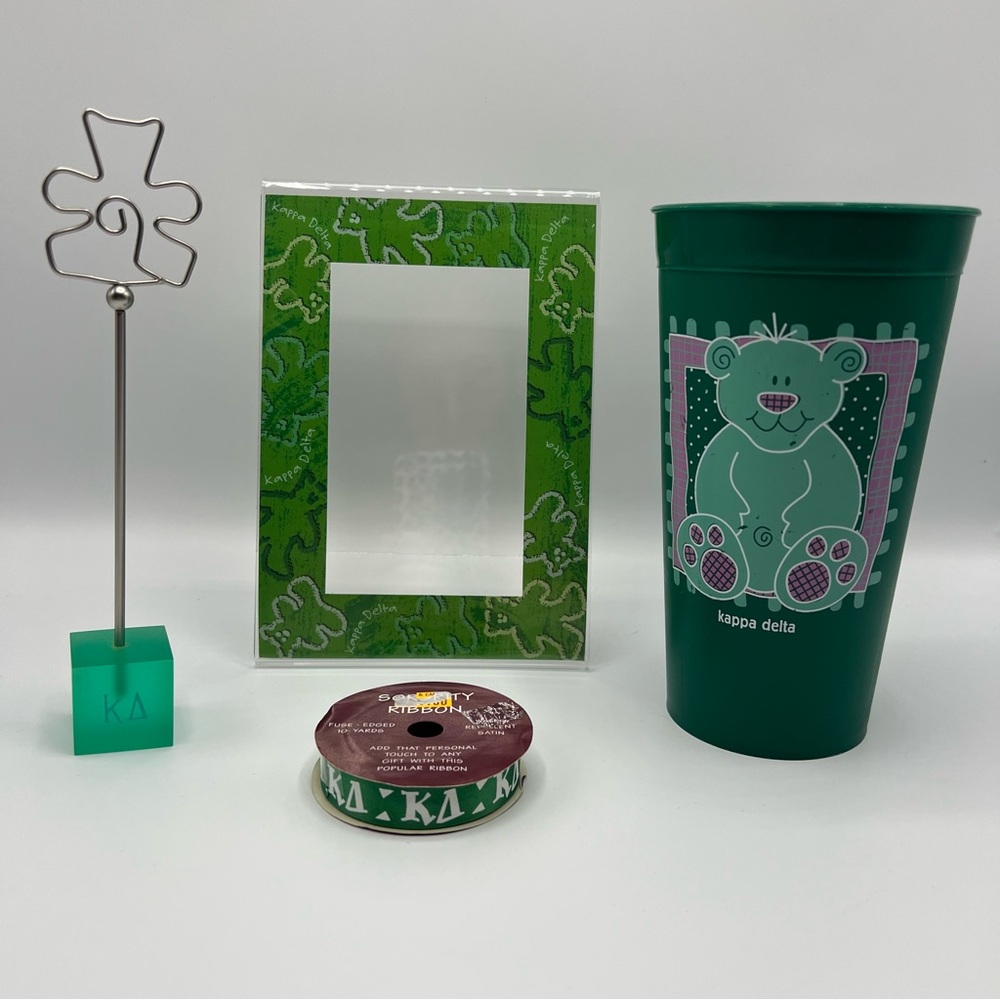 VTG Kappa Delta Sorority Lot‎ Y2K Cup Bear Ribbon Frame Photo Holder Greek KD